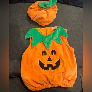 Infant Padded Orange Pumpkin Vest  And Hat Baby Halloween Costume 6-12 Month